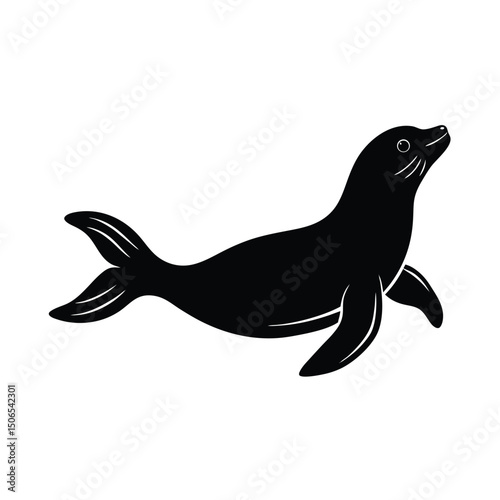 Sea Lion Diving Underwater Vector Silhouette