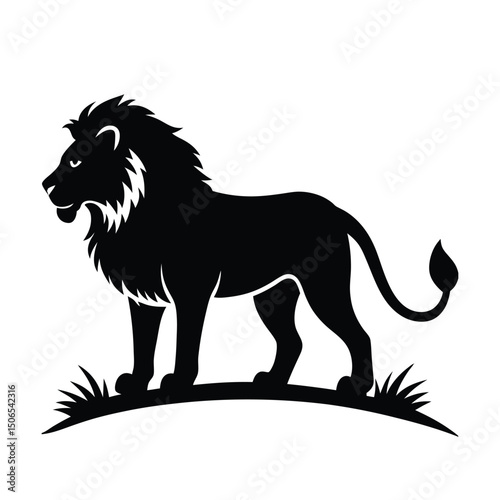 Lion Stalking Savanna Vector Silhouette