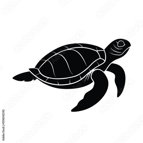 Sea Turtle Gliding Vector Silhouette