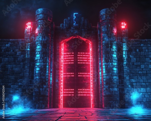 Neon glowing doorway background