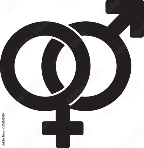 Intertwined male and female gender symbols graphic design