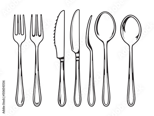 Minimalist cutlery line art icons set for designers