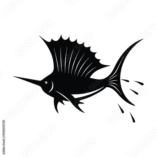 Sailfish Slashing Vector Silhouette