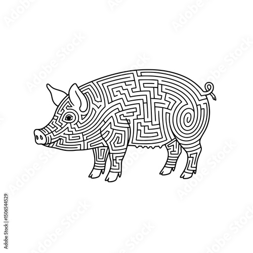 Pig Maze Line Art – Farm Animal Puzzle for Children