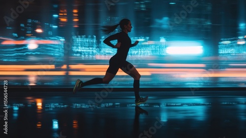 Nighttime urban runner silhouette