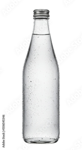Isolated Transparent Glass Bottle Filled With Sparkling Water Abstract Background
