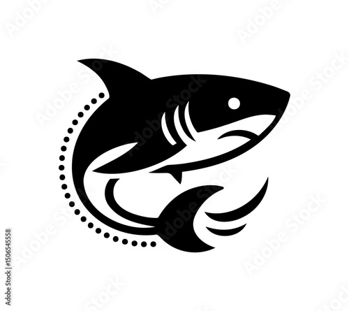 Shark silhouette on plain white background