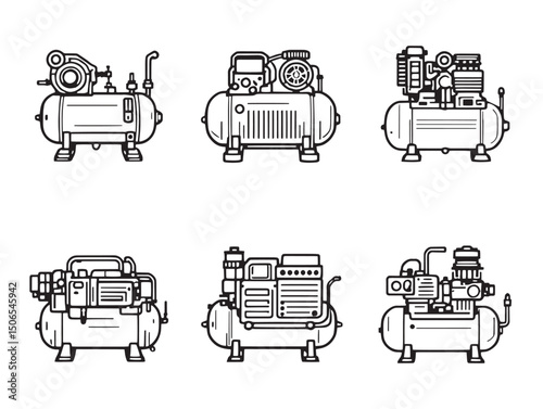 Air compressor line art mechanical engineering equipment illustration