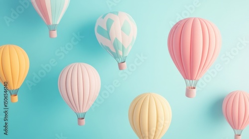 Colorful air balloons floating against a soft light background for birthday celebration decoration and festive party atmosphere
 photo