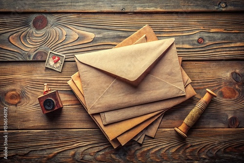 Vintage Envelopes and Stationery on Wooden Tabletop