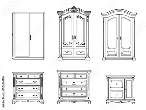 minimalist closet line art modern storage space illustration