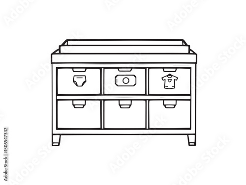 line art illustration of changing table for nursery and parenting