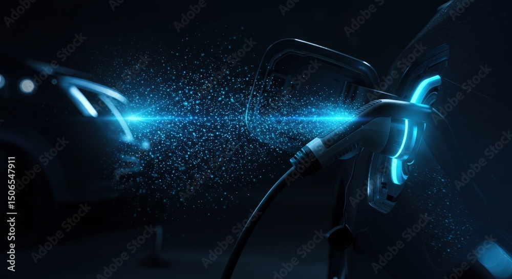 Obraz premium Electric Car Charging with Power Plug Technology