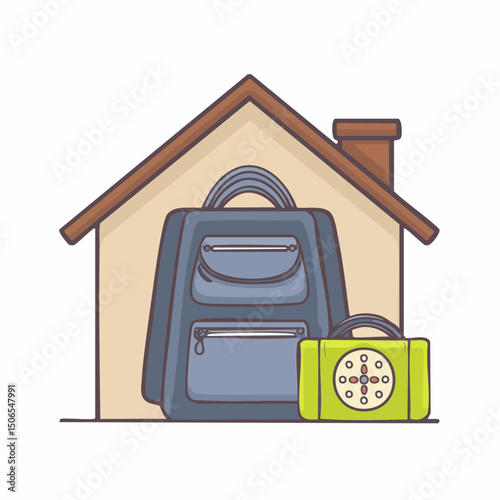 A detailed vector illustration showing essential disaster preparedness items, including emergency supplies, safety tools, and backup equipment.