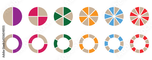 Collection of pie chart infographic icon set. Circle pie chart diagram. 2 to 10 sections or steps. Pie chart round. Loading bar set diagram multicolored collection. vector illustration isolated on whi