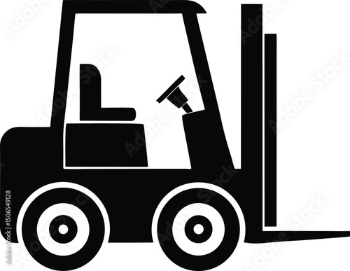 Simple Black and White Forklift Icon Illustration for Warehouse Logistics and Industrial Applications Conveying Efficiency Transportation and Material Handling in a Clean Graphic Style