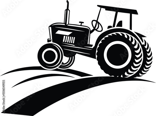 Monochrome Vector Illustration of a Tractor on a Field Depicting Agriculture Farming and Rural Life Ideal for Logos Icons and Designs Related to Agricultural Themes