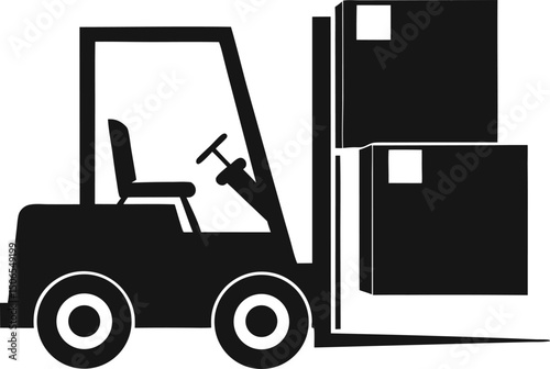 Minimalist Black and White Forklift Illustration A Simple Graphic Depiction of Industrial Equipment Lifting Boxes Ideal for Logistics Warehouse and Transportation Concepts in a Clean Style