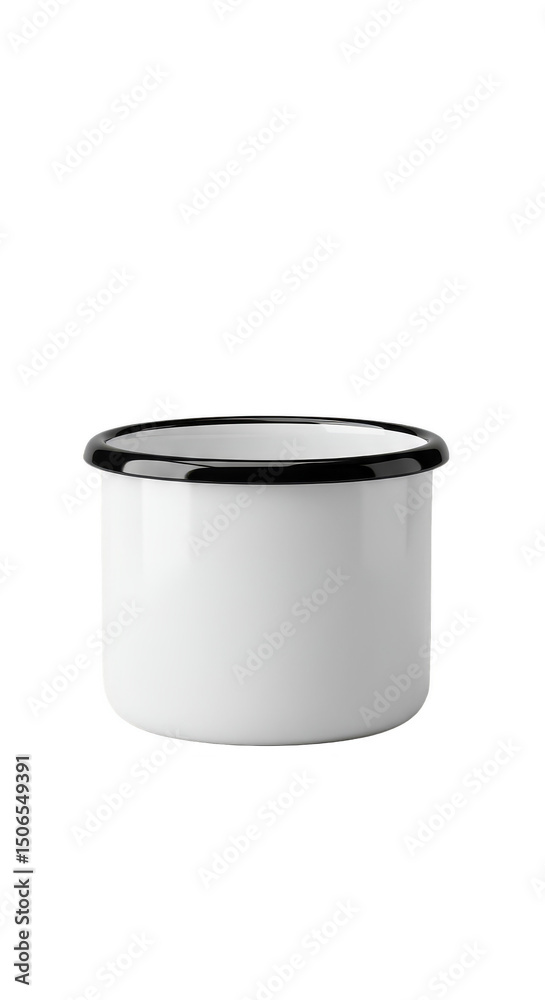 Isolated White Enamel Mug With Black Rim On Transparent Background Isolated White Enamel Mug With Black Rim On Transparent Background