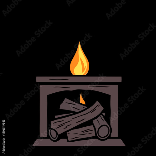 Cozy Fireplace Silhouette: A warm fire blazes within a classic fireplace, symbolizing comfort, warmth, and the inviting atmosphere of a relaxing evening. 