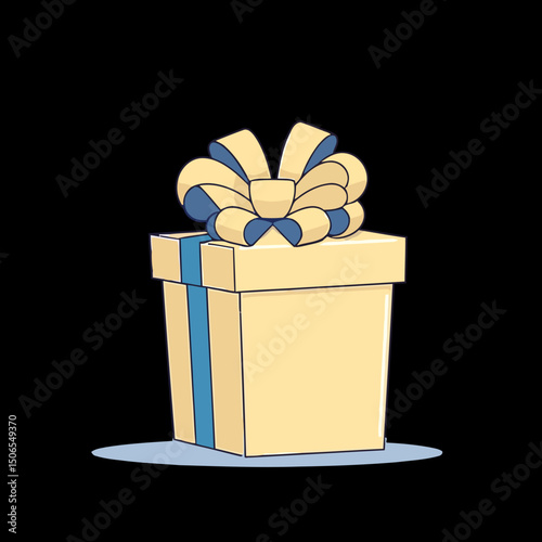 Gift Box of Celebration: A hand-drawn illustration of a gift box, adorned with a neatly tied bow and ribbons, symbolizing the act of giving, gratitude, and excitement, perfect for occasions