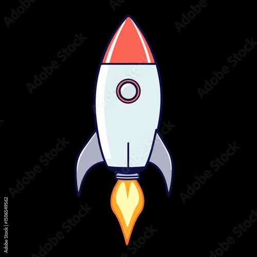 Rocket to the Stars: A minimalist illustration of a rocket ship soaring through the inky expanse of space, symbolizing ambition, exploration, and limitless potential.