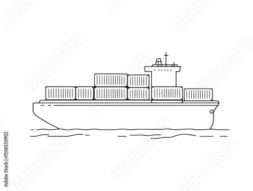 Hand drawn cargo ship line art for export