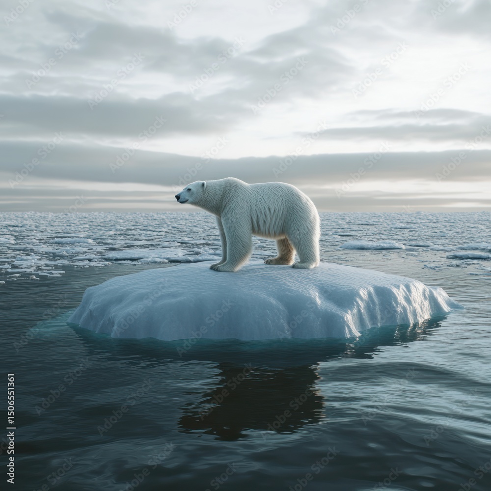 Naklejka premium Polar bear on melting ice