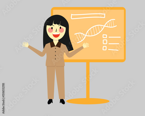 Flat Vector Illustration of Male Teacher Explaining DNA Structure