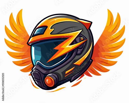 Futuristic Helmet Design with Dynamic Orange and Black Accents
