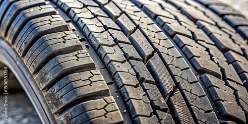 Worn Tire Tread Close Up Showing Cracks and Wear Patterns