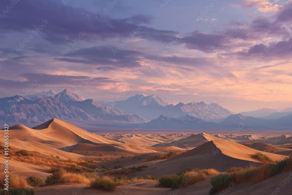 Fototapeta premium Sand dunes and mountains view on white background