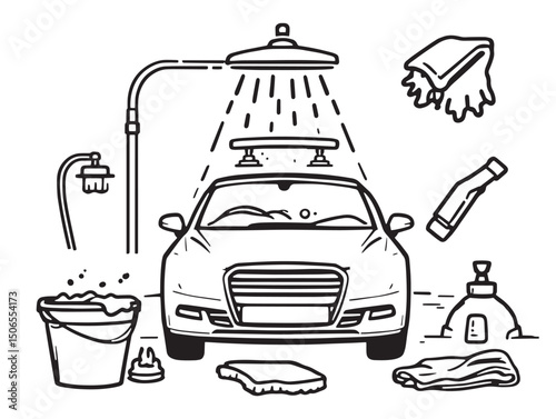 Car wash line art automobile rinse sketch artwork