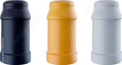 Household plastic color bottles. Vector 3d elements.