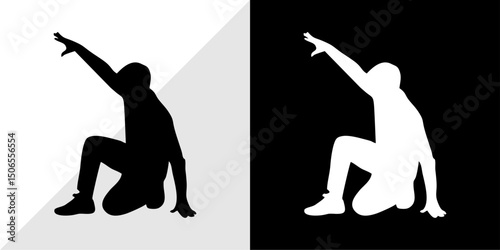 Powerful Silhouette Athlete in Starting Position Ready to Sprint