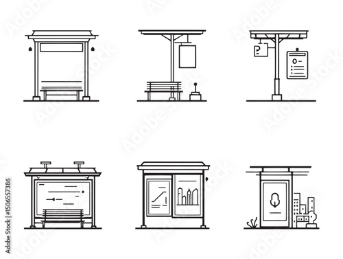 clean bus stop line art style for public transit use