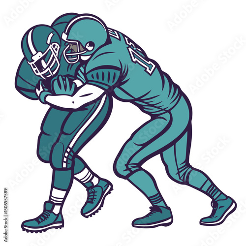 linebacker tackling deep teal and metallic accent