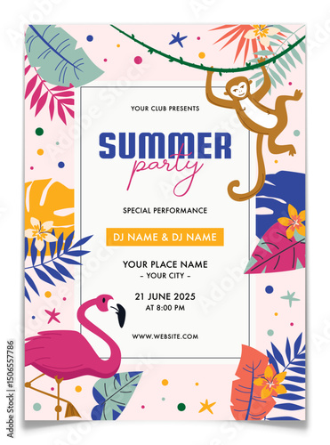 Summer Party Tropical Invitation Poster Template.