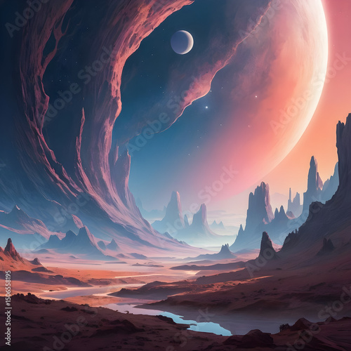 Surreal cosmic landscape in vibrant pink, blue, and violet tones. Evokes both the birth and end of worlds — abstract, dreamy, and infinite. A visual metaphor for nothingness and everything.