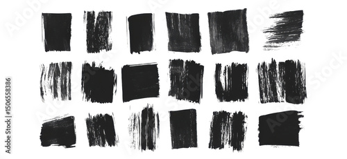 Set of Black Brush Strokes – Grunge Ink Textures Isolated on White