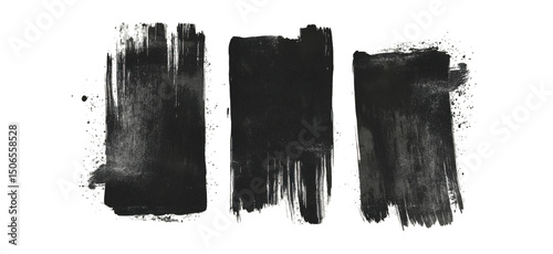 Set of Black Brush Strokes – Grunge Ink Textures Isolated on White