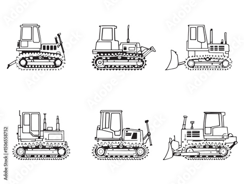 Clean bulldozer line art vector for industrial projects