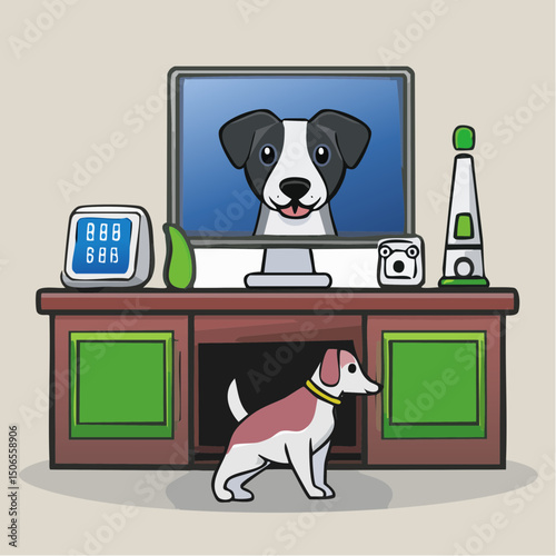 A modern vector illustration of smart pet care tools in action, including GPS tracking, feeding automation, and digital vet access.