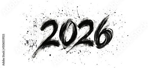 2026 Handwritten Brush Stroke Numbers – Ink Calligraphy Style Isolated on White