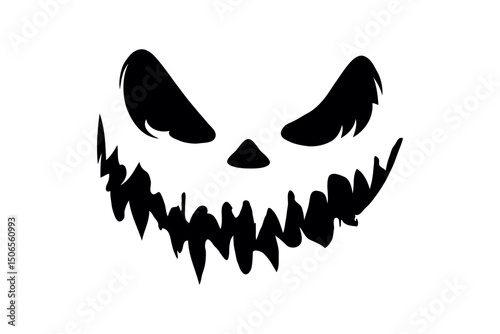 Scary Halloween face, silhouette style, on white background, concept of horror