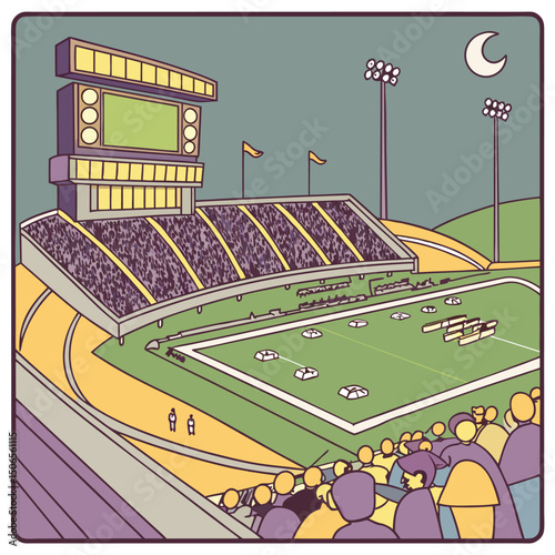 vibrant american football stadium at night with f