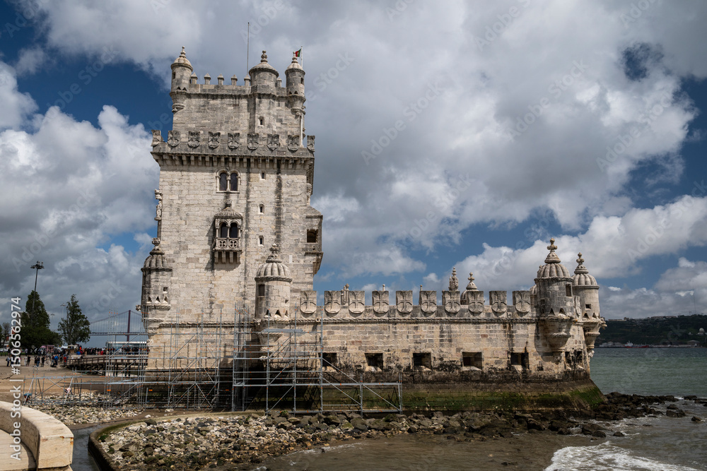 Beautiful view to old historic Belém Tower building in downtown Beautiful view to old historic Belém Tower building in downtown
