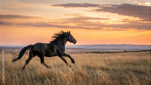Horse running in a Golden Hour Field