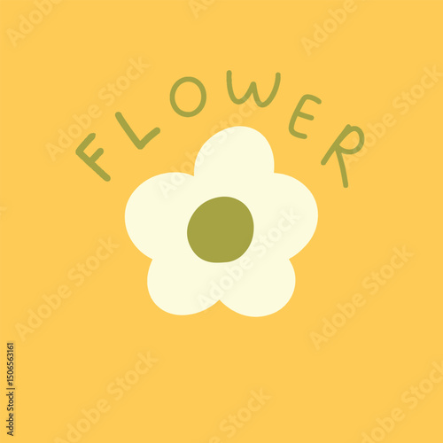 Minimalist and adorable white flower with the word “flower”. Great for stickers, prints, and digital art, nursery room, decoration