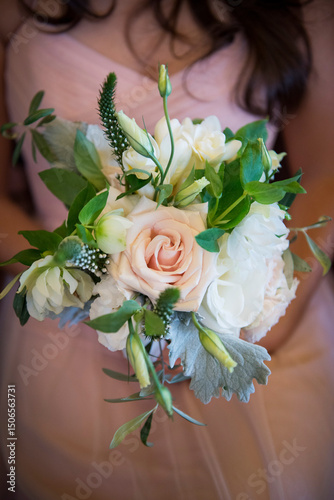 Photos Pastel Bridesmaid Bouquet with Greenery and Blush Rose
